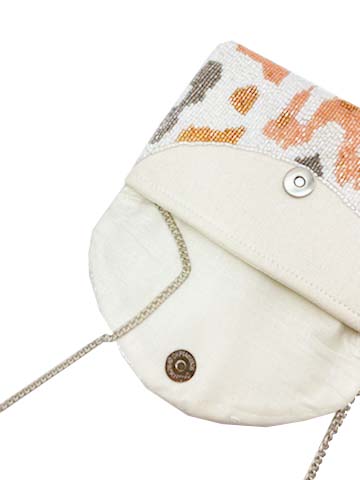 Mini pochette perlée Fleur de Lis dorée