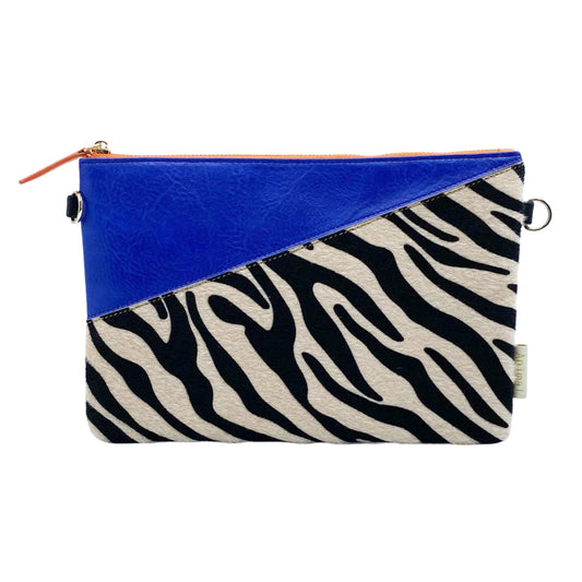 Pochette à imprimé animalier bleu zèbre