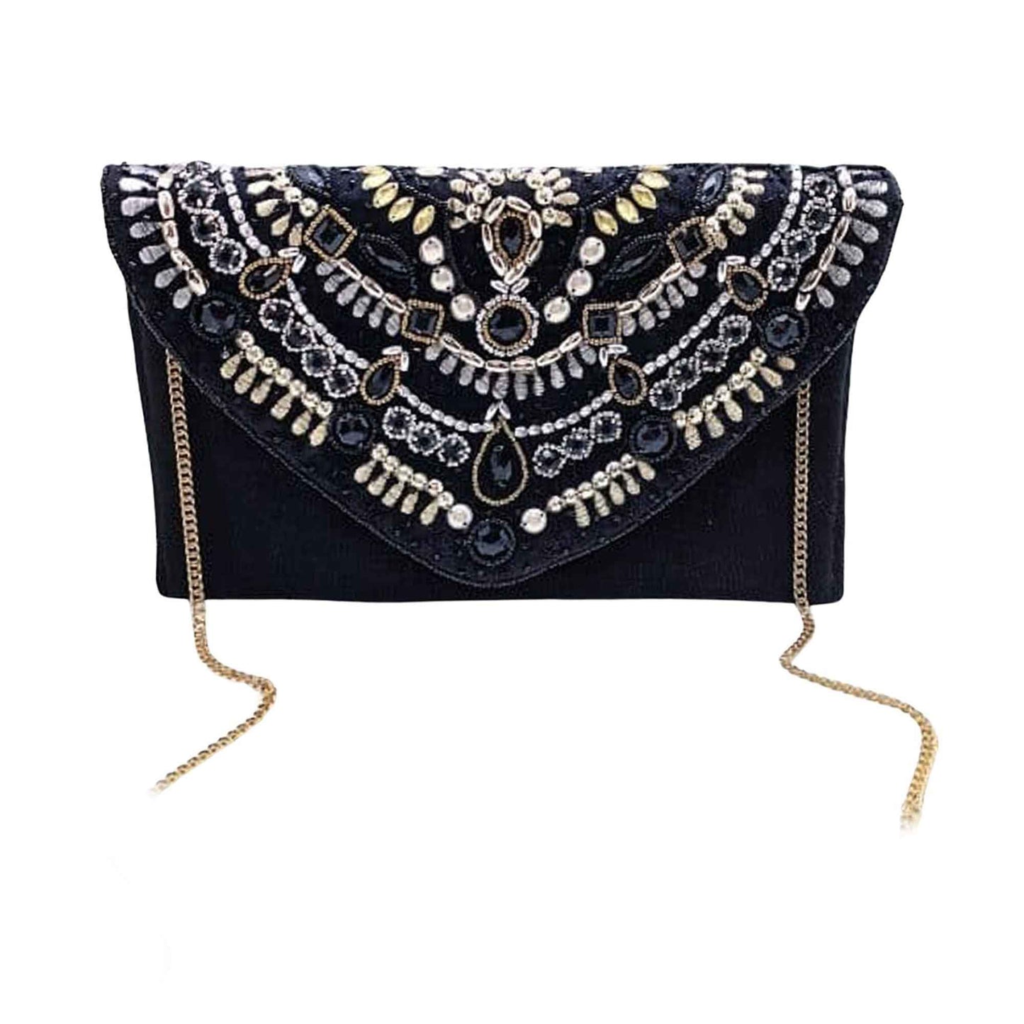 Black Evening Embroidery Beaded Clutch