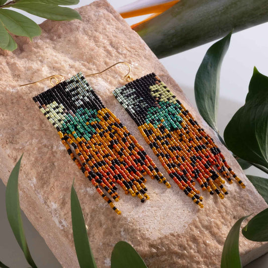 Beaded Handwoven Jaguar Fringe Earrings