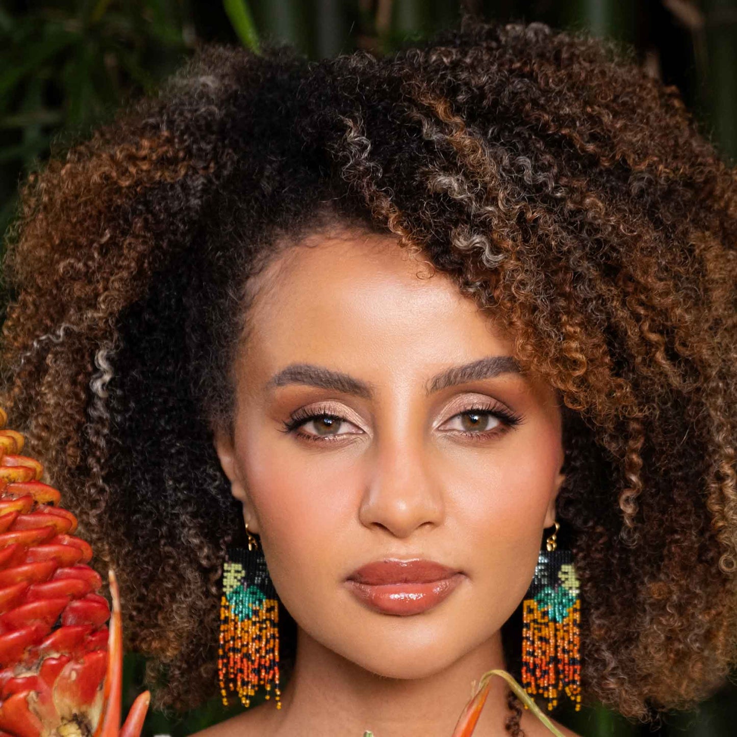 Beaded Handwoven Jaguar Fringe Earrings