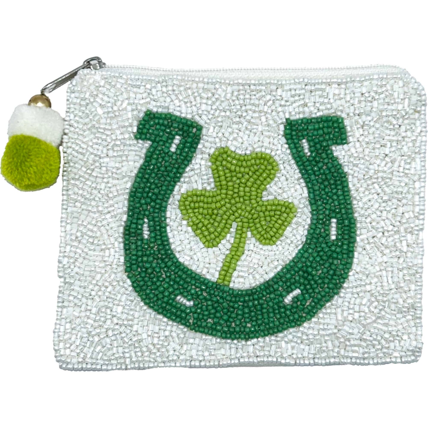 Horseshoe and Clover Beaded Coin Pouch