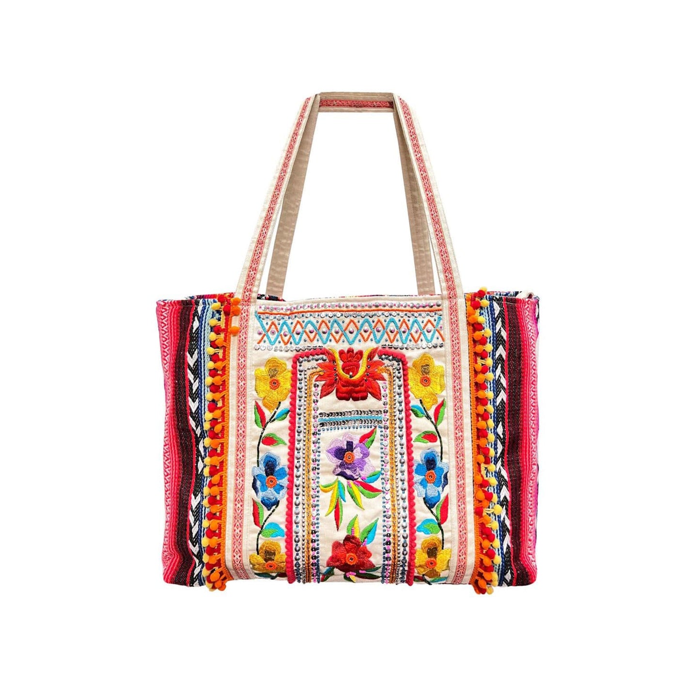 Vibrant Floral Beaded Tote Bag