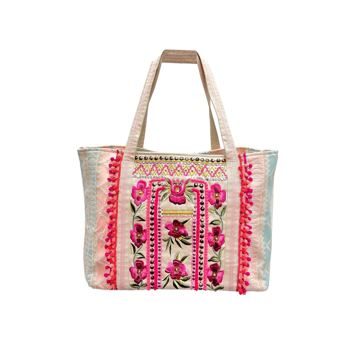 Elegant Floral Beaded Tote Bag