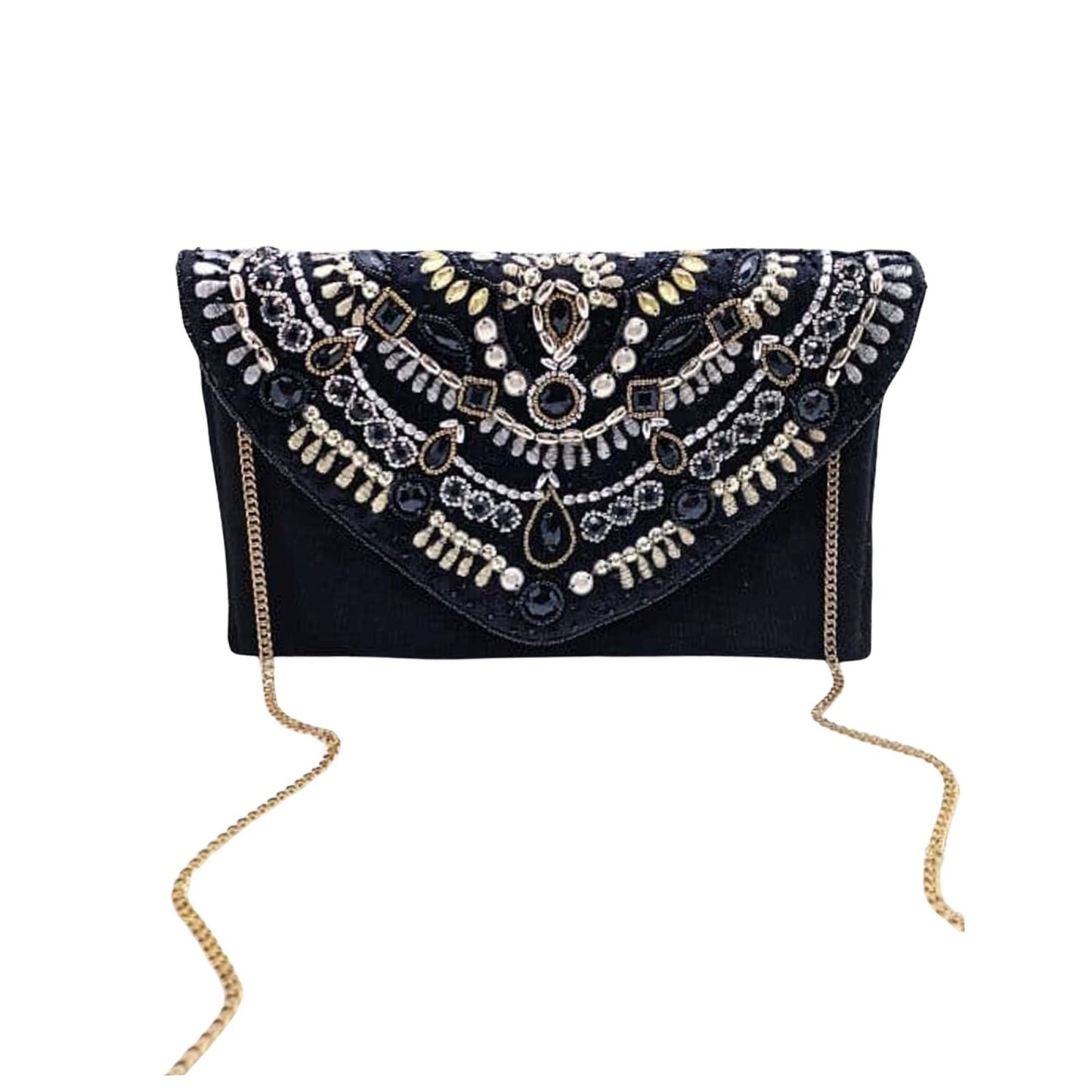 Black Evening Embroidery Beaded Clutch - For Her - shop_name