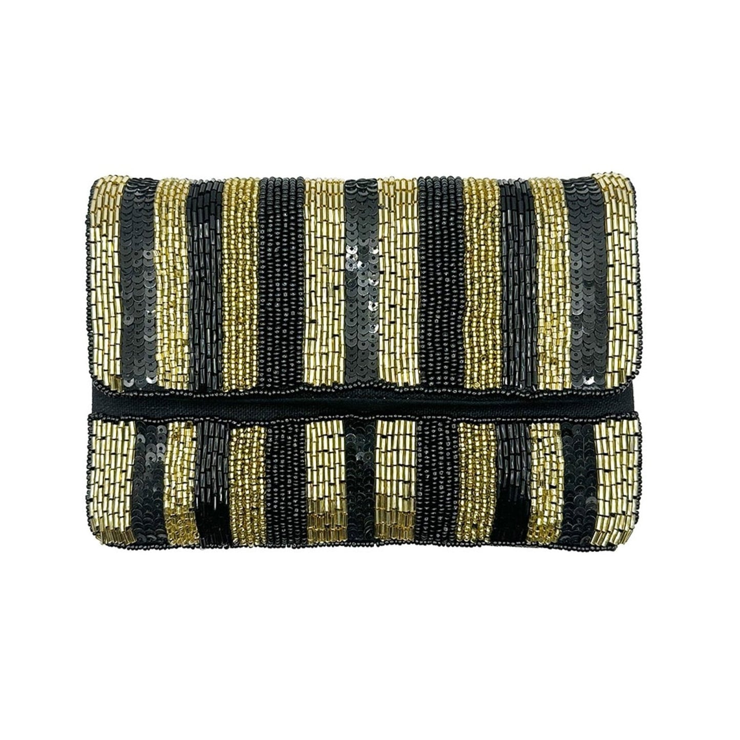 Black & Gold Sequin Striped Beaded Mini Clutch - For Her - shop_name