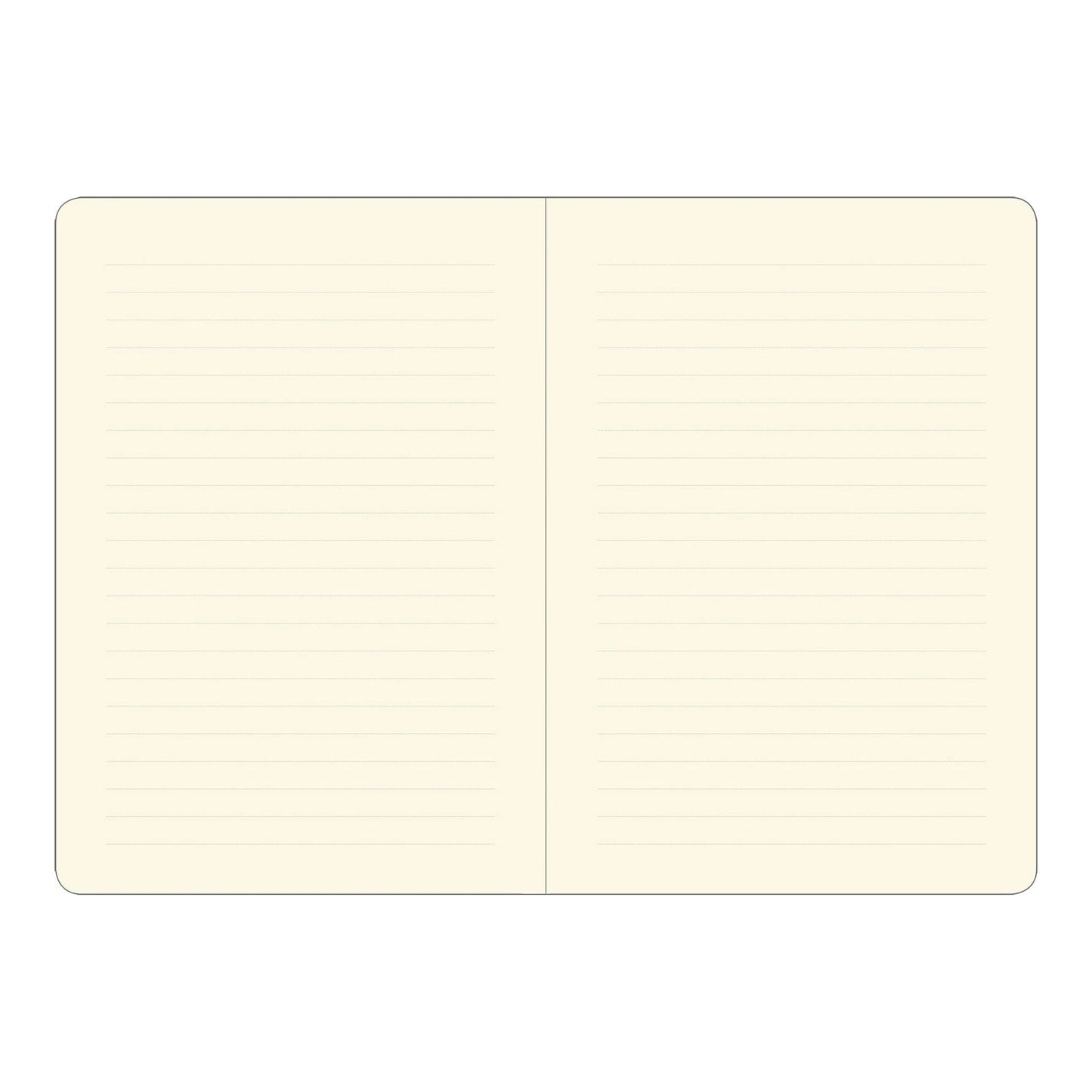Blank cream-colored notebook with two pages open on a white background