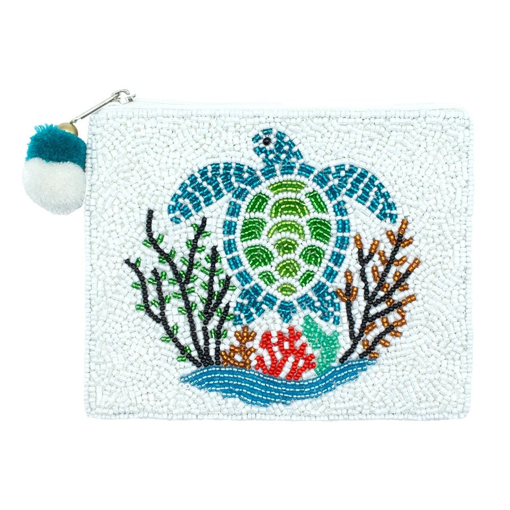 Blue Turtle Beaded Pouch - For Her - shop_name