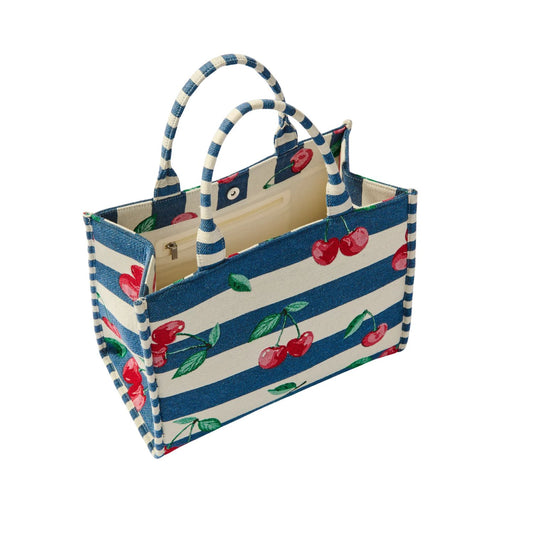 Cherry Stripe Jacquard Tote Navy