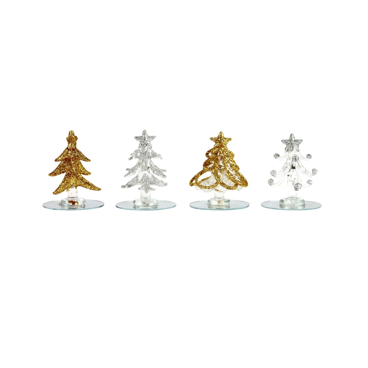 Delicate glass Christmas tree ornament in shimmering silver or gold.