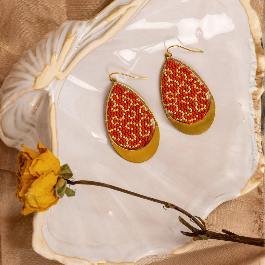 Gilded Teardrop Earrings (Rust)
