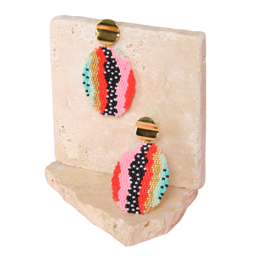 Organic Oval Drop Earrings (Red)