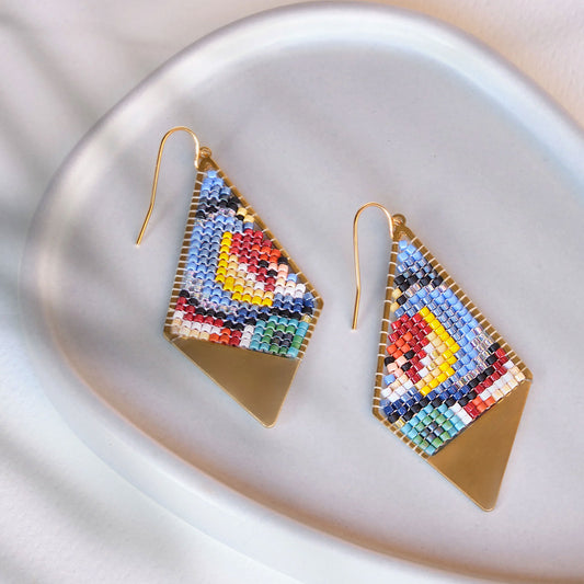 Blue and green Kaleidoscope Kite Blue Green statement earrings for colorful everyday outfits