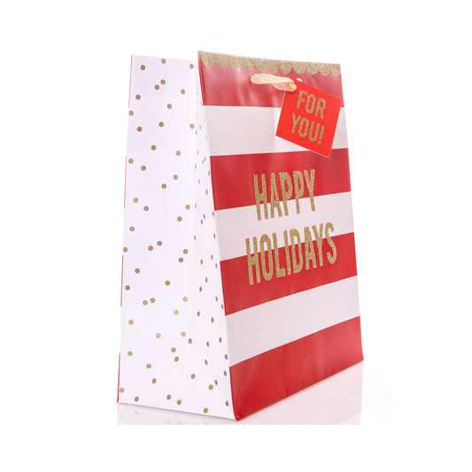 Happy Holidays Stripes Large Holiday Gift Bag