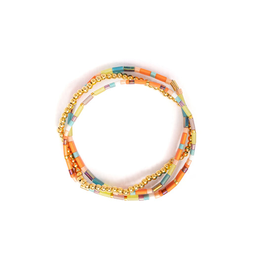 Set of 3 Miyuki Tila Bracelets (Aqua /Orange)