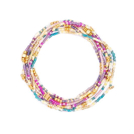 Set of 7 Miyuki Beaded Stretch Bracelets (Aqua/Purple)