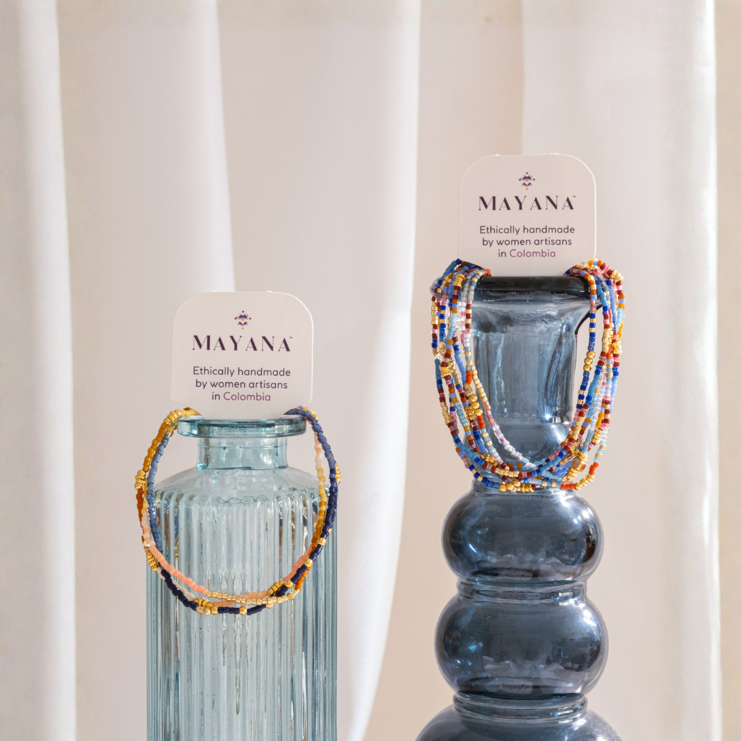 Set of 7 Miyuki Beaded Stretch Bracelets (Blue, Rust)