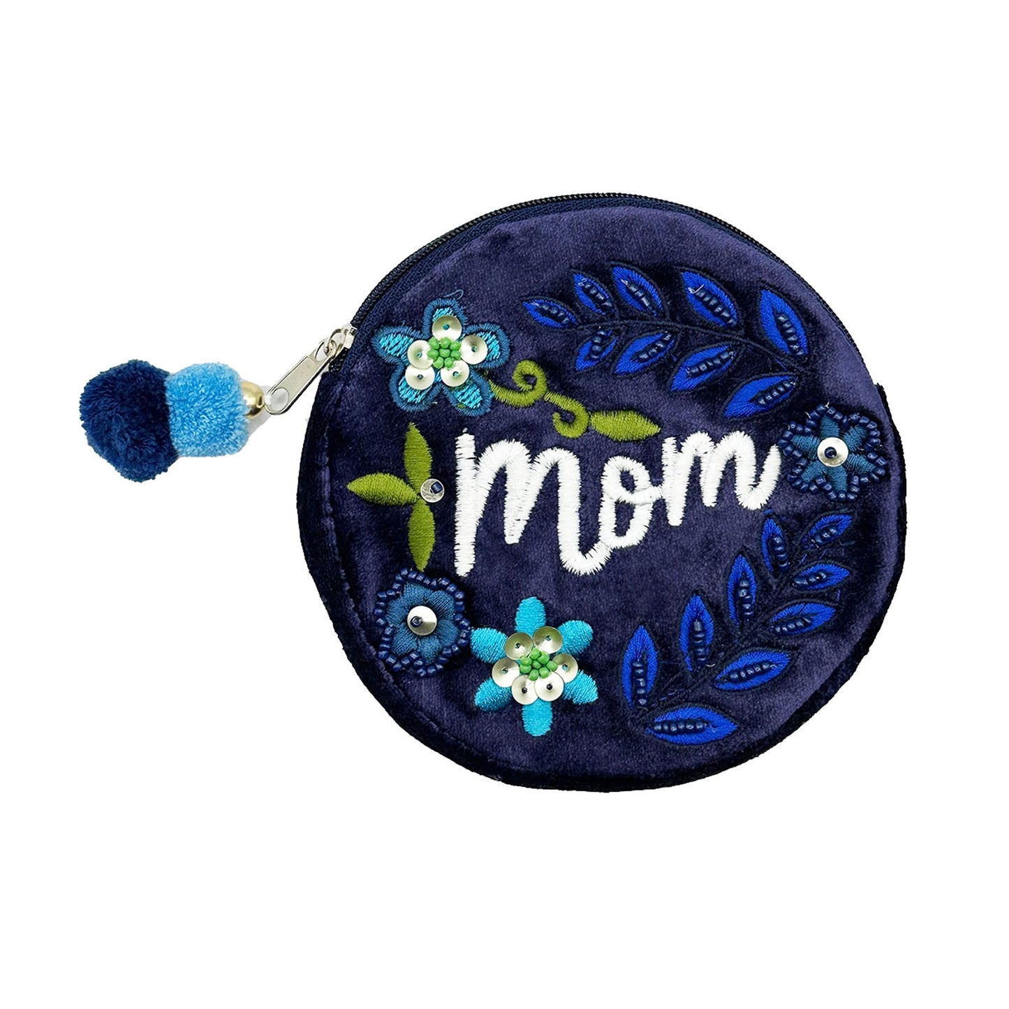 Mom Midnight Blue Circle Beaded Coin Pouch