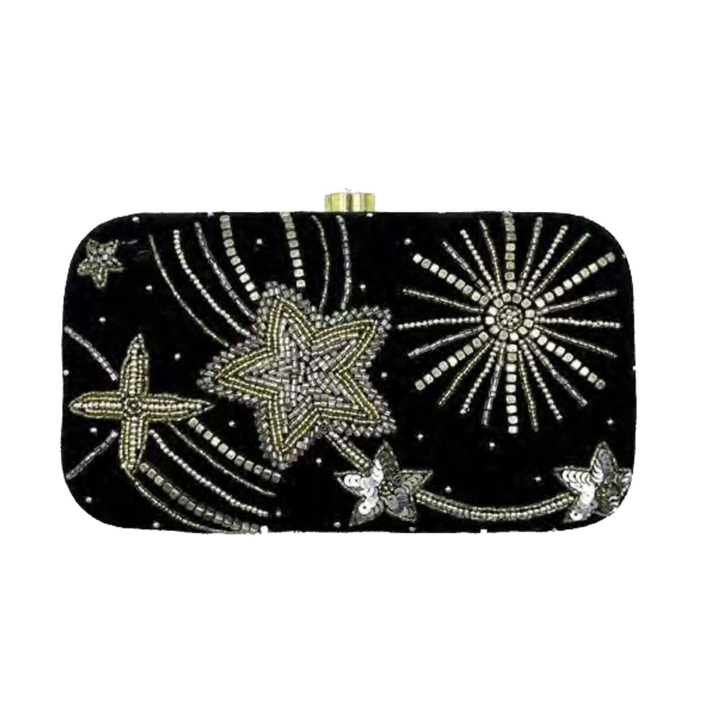 Pochette perlée en velours nuit étoilée