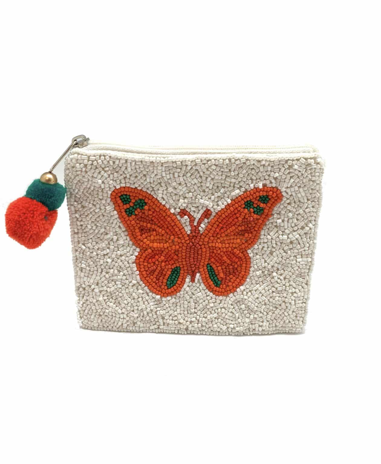 Orange Butterfly Beaded Coin Pouch