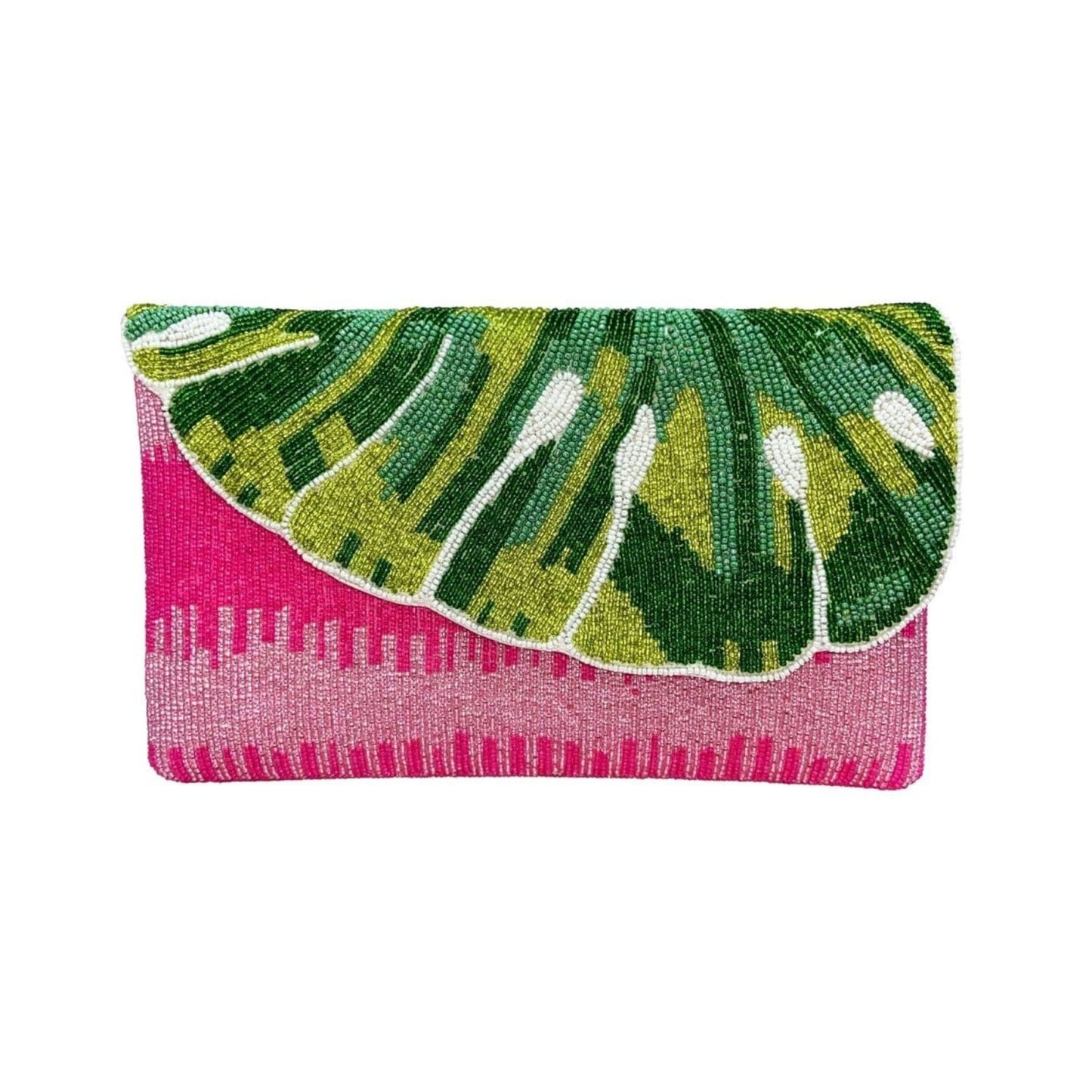 Palm Leaf on Pink Beaded Clutch - For Her - shop_name
