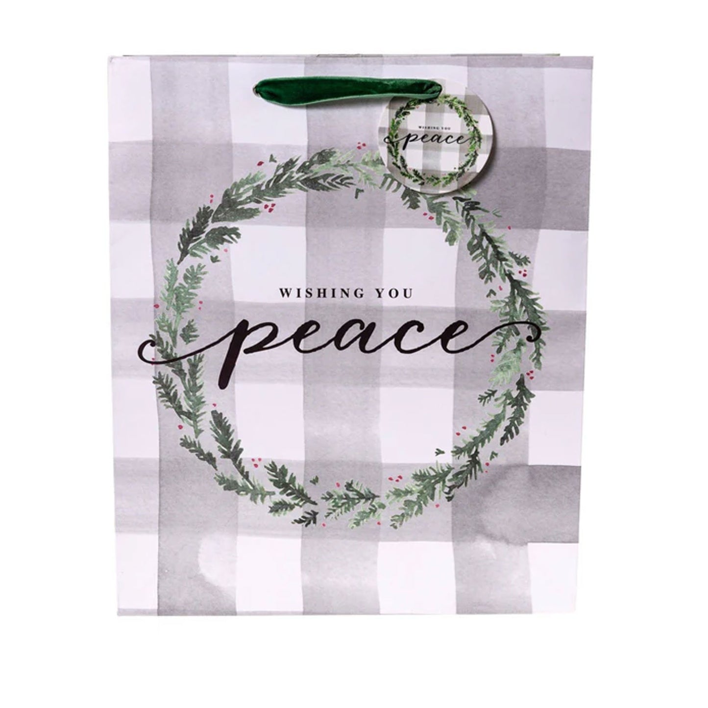 Peace Plaid Wreath Large Holiday Gift Bag