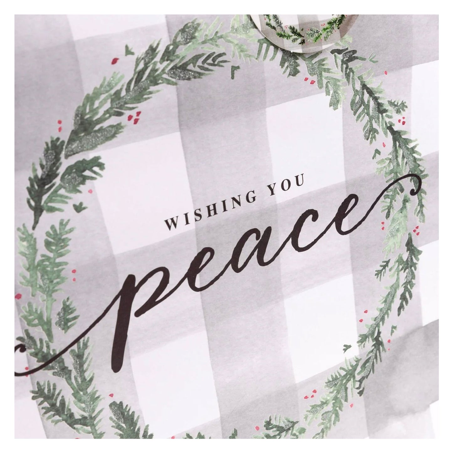 Peace Plaid Wreath Large Holiday Gift Bag