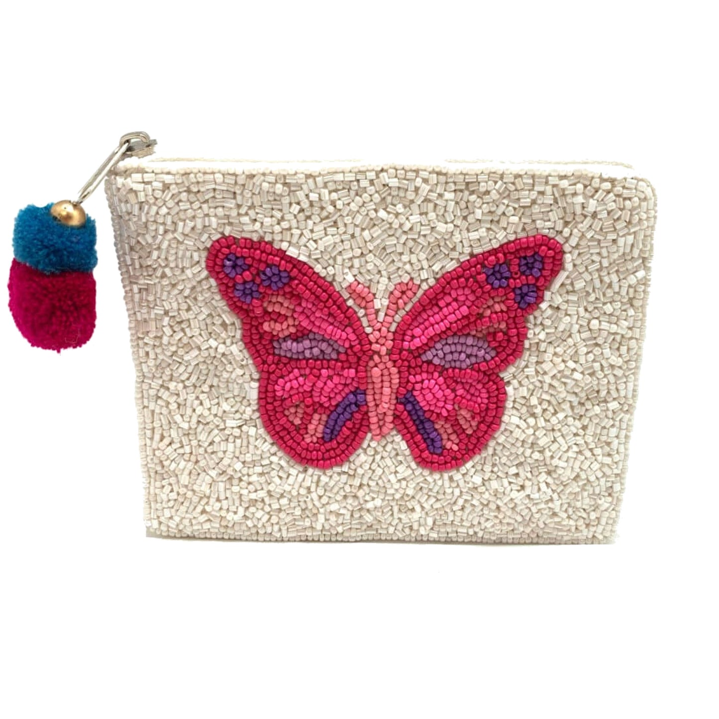 Beaded Coin Purse Pink Butterfly