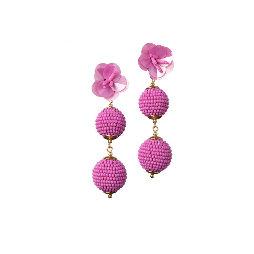 Pink Flower Bead Drop Earrings