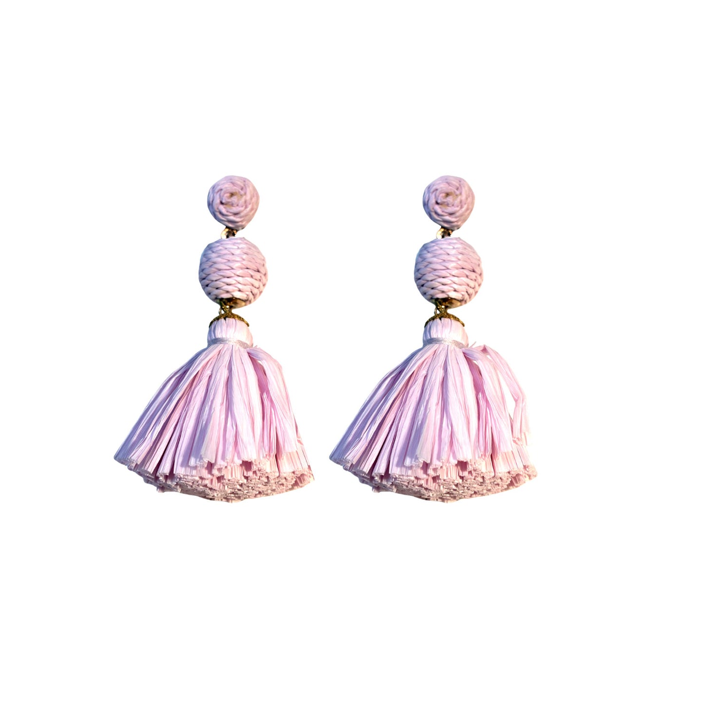 Pink Straw Tassel Drop Earrings