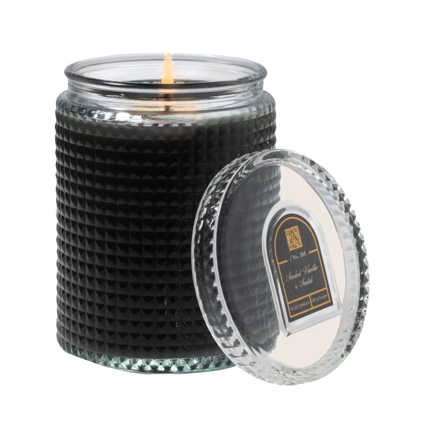 Smoked Vanilla & Santal textured Glass Candle 15oz - Candle - shop_name