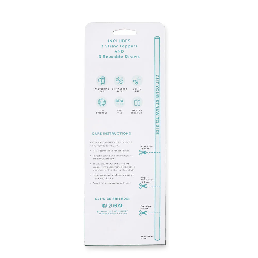 Product packaging with straw toppers and straws on a white background