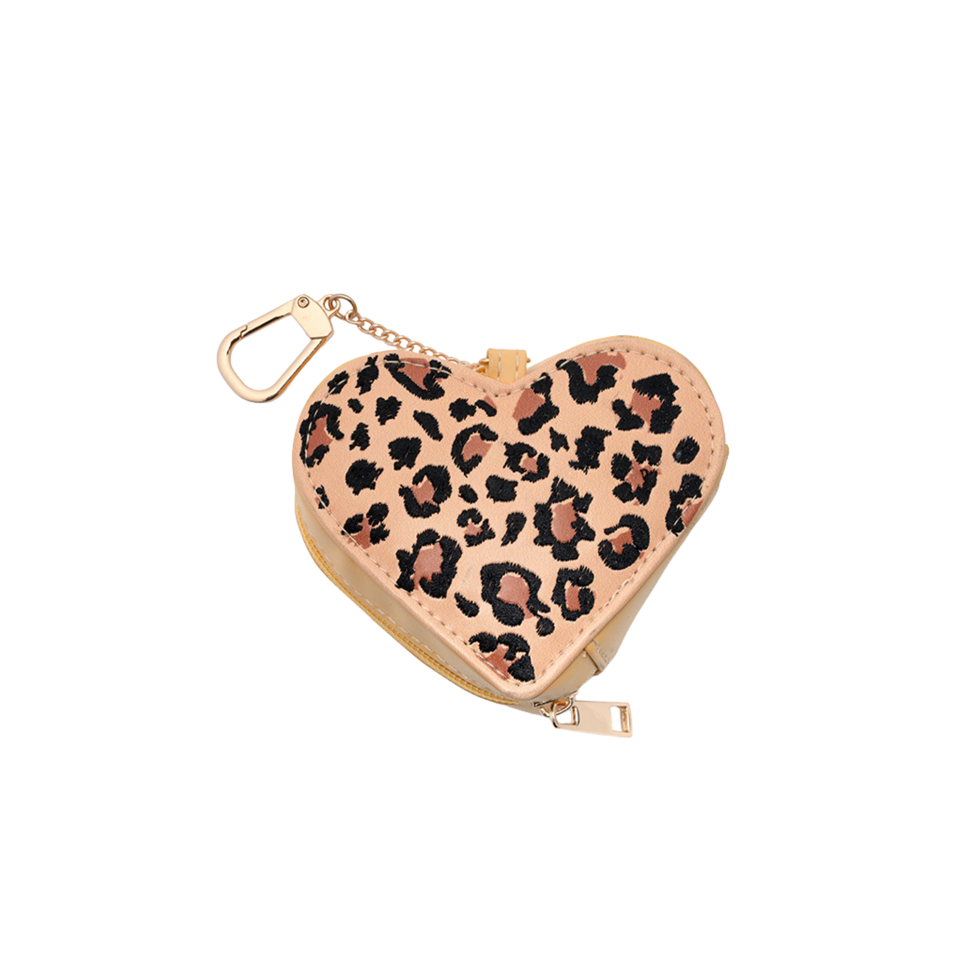 Leopard print reusable shopping bag with matching heart-shaped storage pouch attached to the handle.
