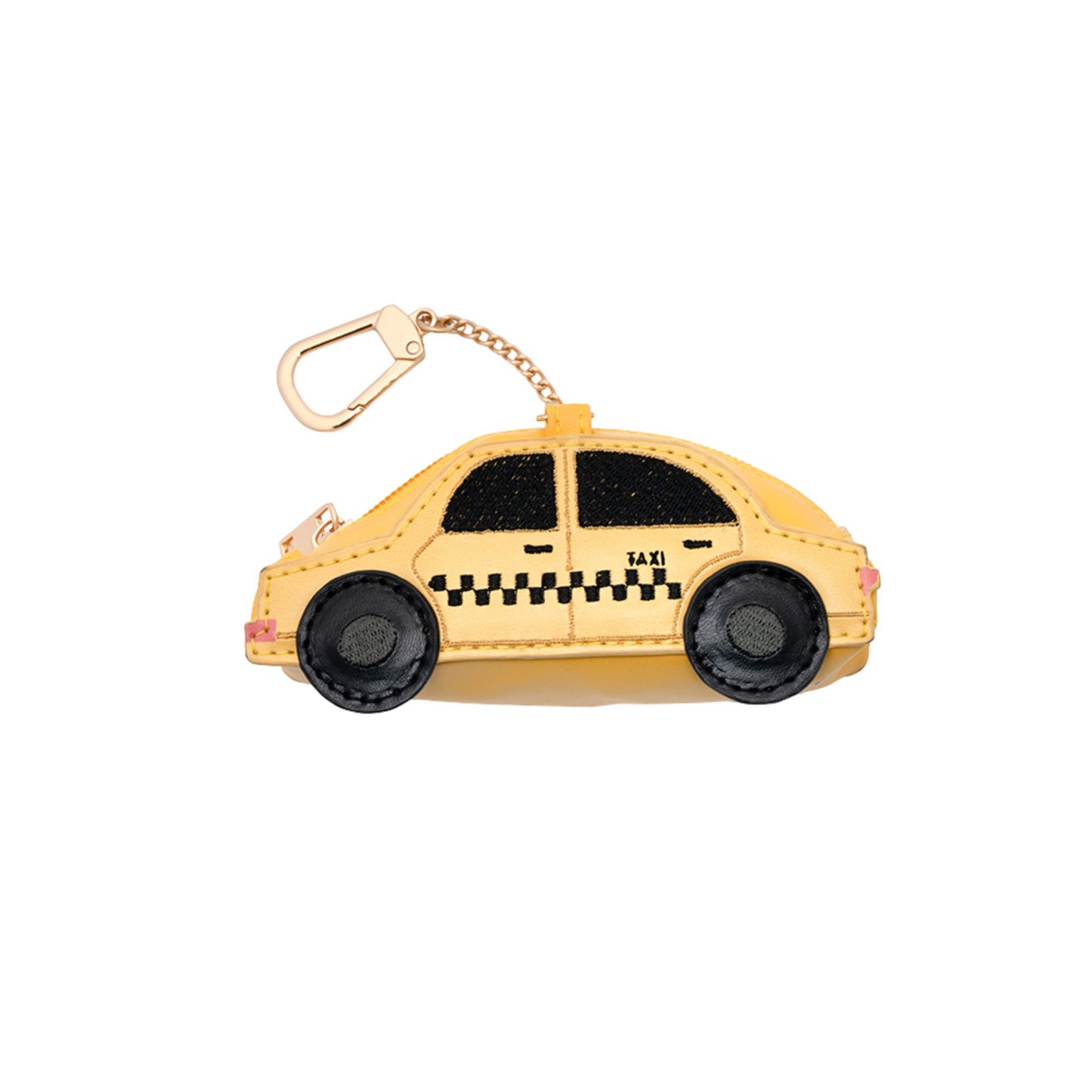 Reusable New York taxi print shopping bag with matching taxi-shaped storage pouch.