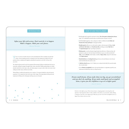 Two-page spread from a planner with introductory text and usage instructions.