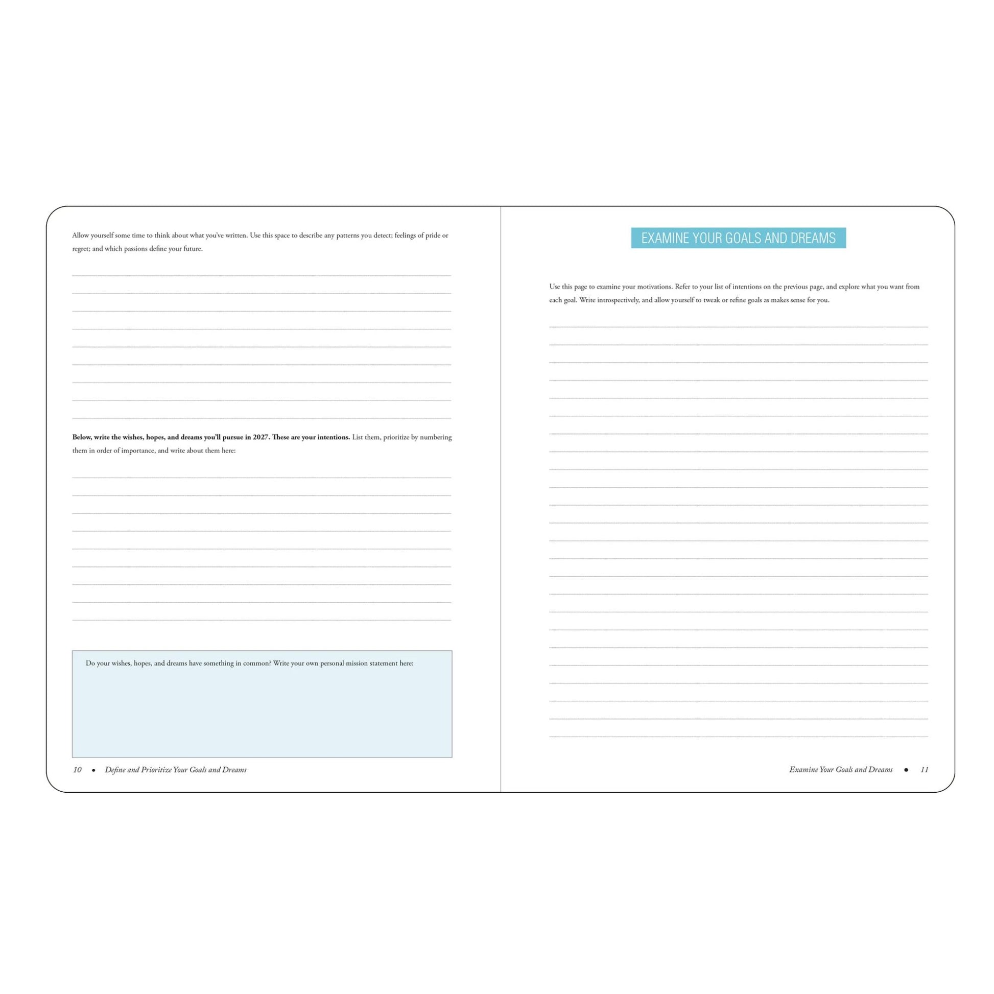 Blank planner page with text boxes and lines for writing goals and plans.