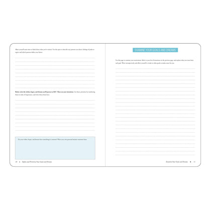 Blank planner page with text boxes and lines for writing goals and plans.