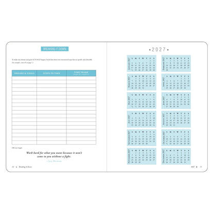 2027 planner with calendar grid and notes section on a white background