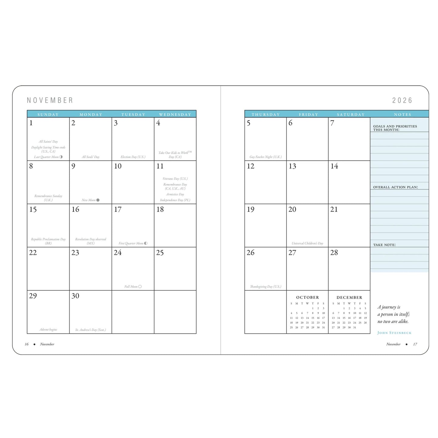 Two-page calendar for November 2027 showing a grid layout with dates.