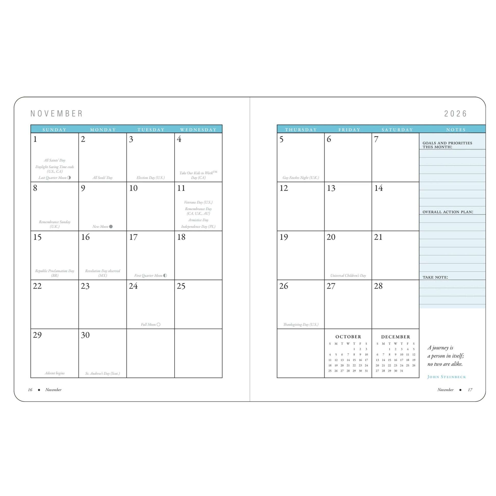 Two-page calendar for November 2027 showing a grid layout with dates.