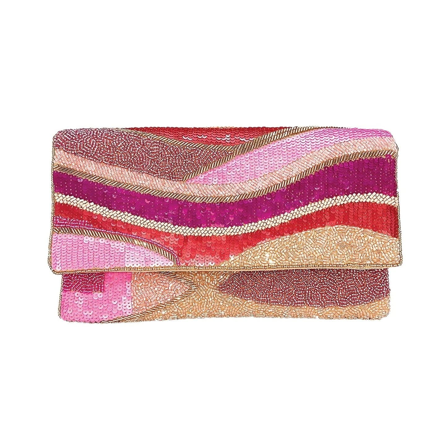 8 Shades of Pink Abstract Beaded Clutch - For Her - shop_name
