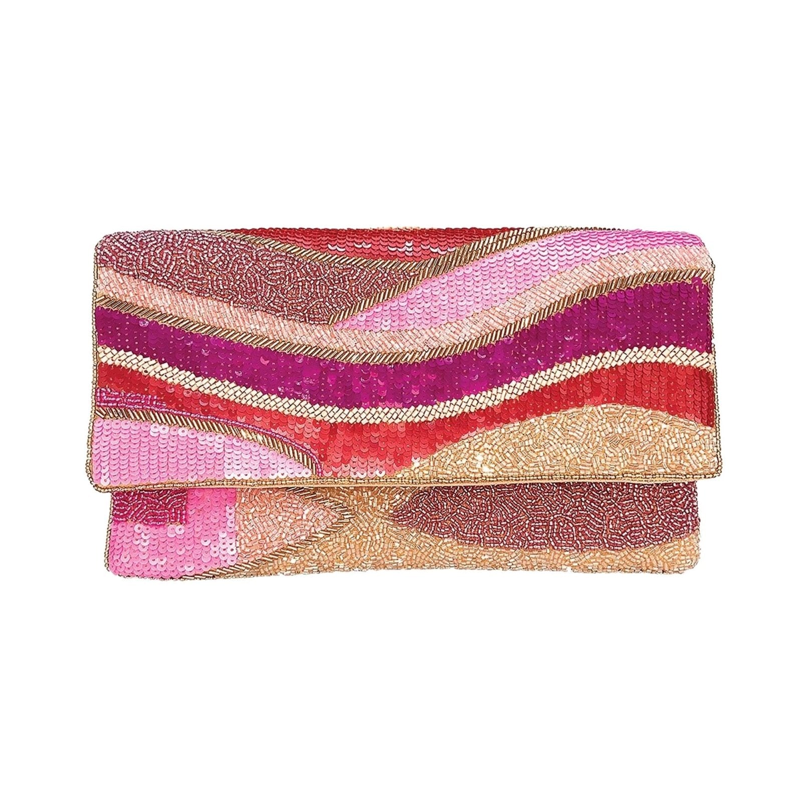 8 Shades of Pink Abstract Beaded Clutch - For Her - shop_name