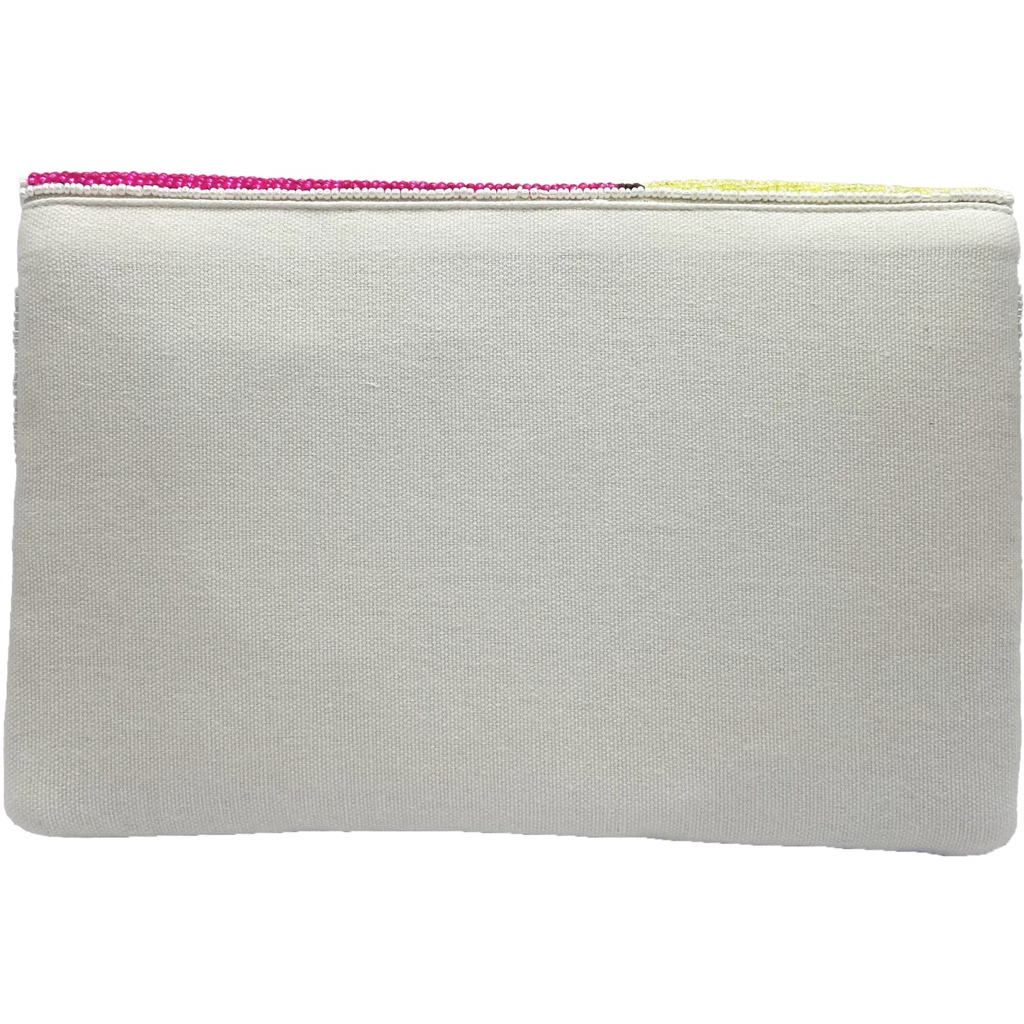 Gray pouch with a colorful zipper on a white background
