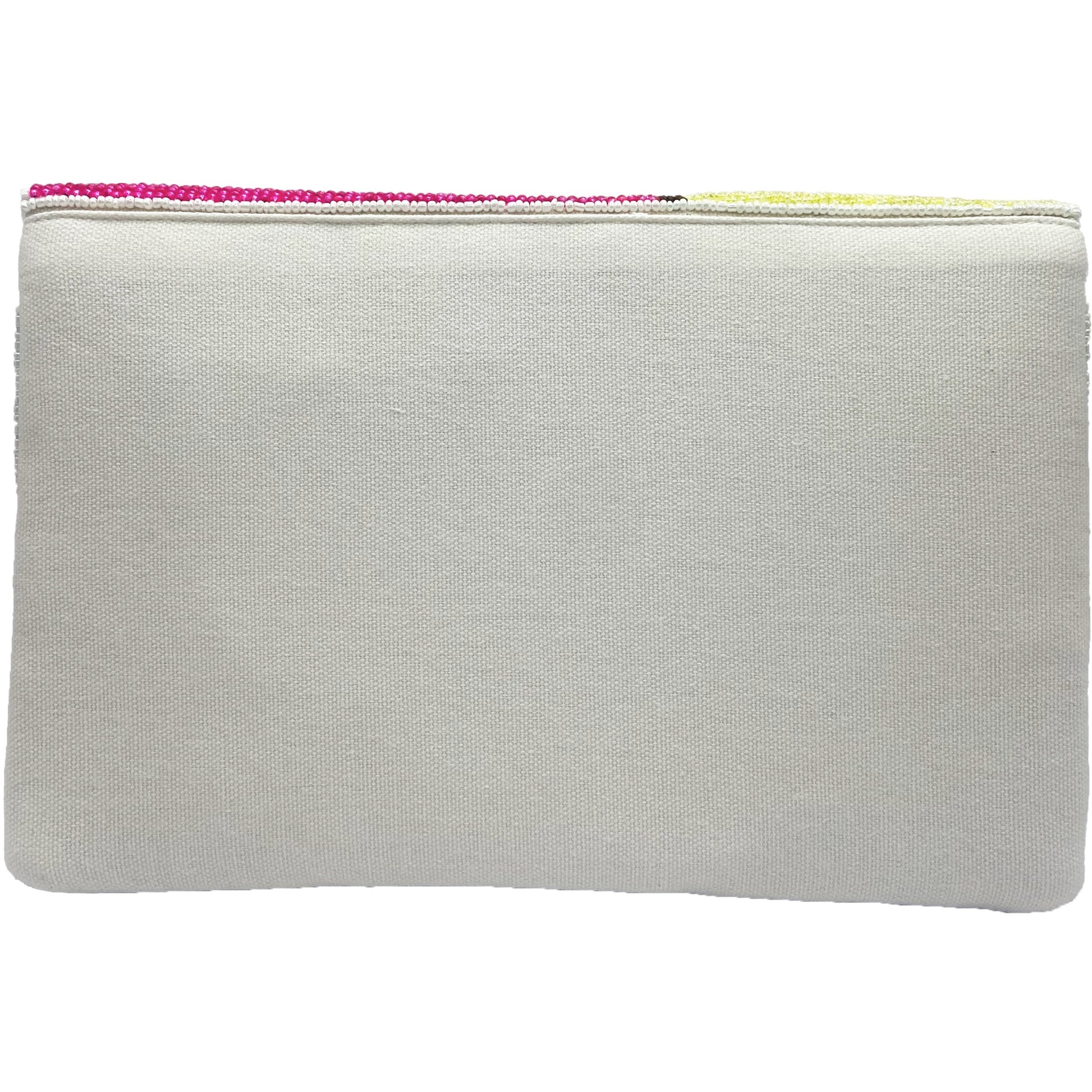 Gray pouch with a colorful zipper on a white background
