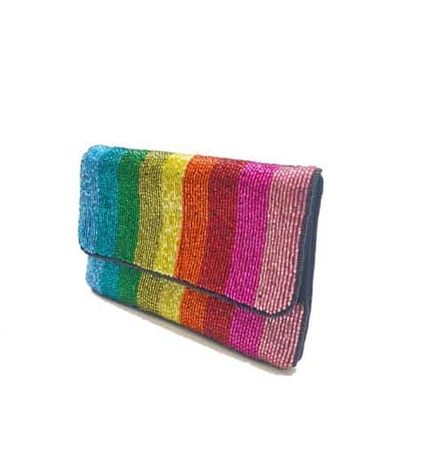 Mini pochette à rayures arc-en-ciel et perles