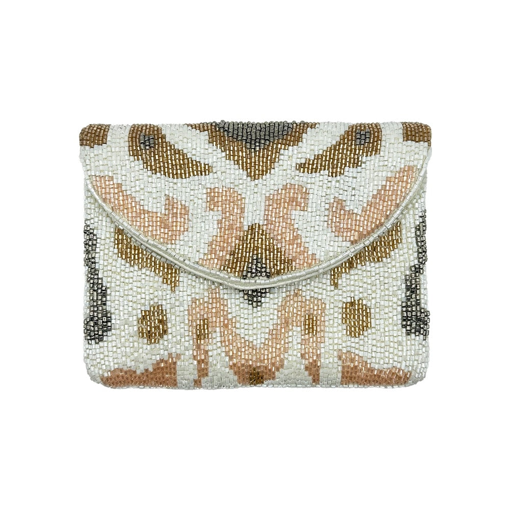 Mini pochette perlée Fleur de Lis dorée