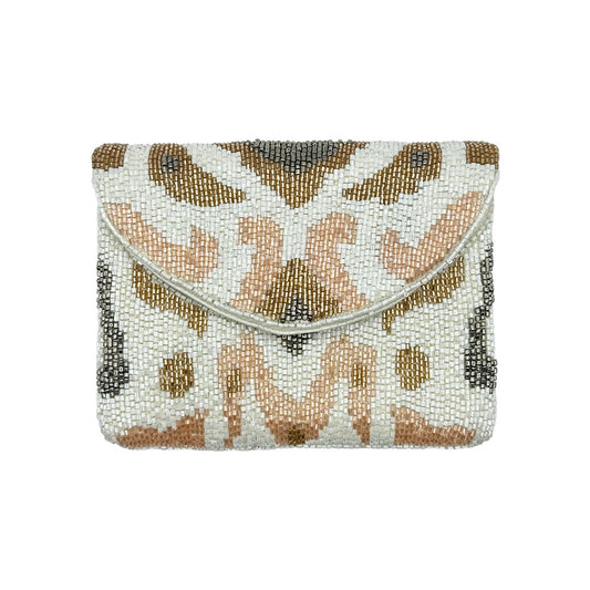 Mini pochette perlée Fleur de Lis dorée