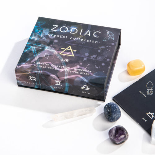Zodiac Crystal collection box with crystals on a white background
