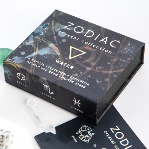 Zodiac Crystal Collection packaging for Water sign on a white background