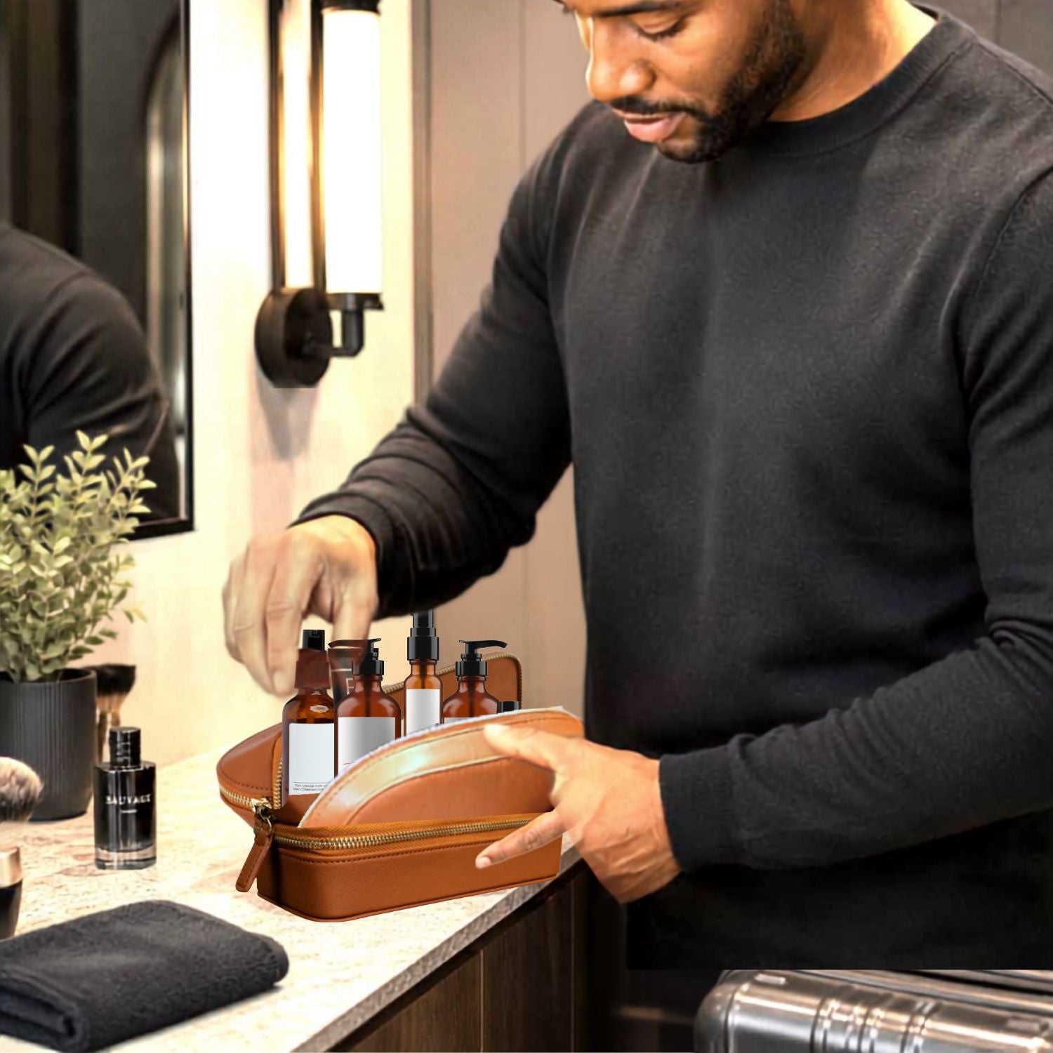 Travel organizer with ample space for toiletries, grooming essentials, chargers, and travel accessories. Perfect for business travel, weekends, and vacations.